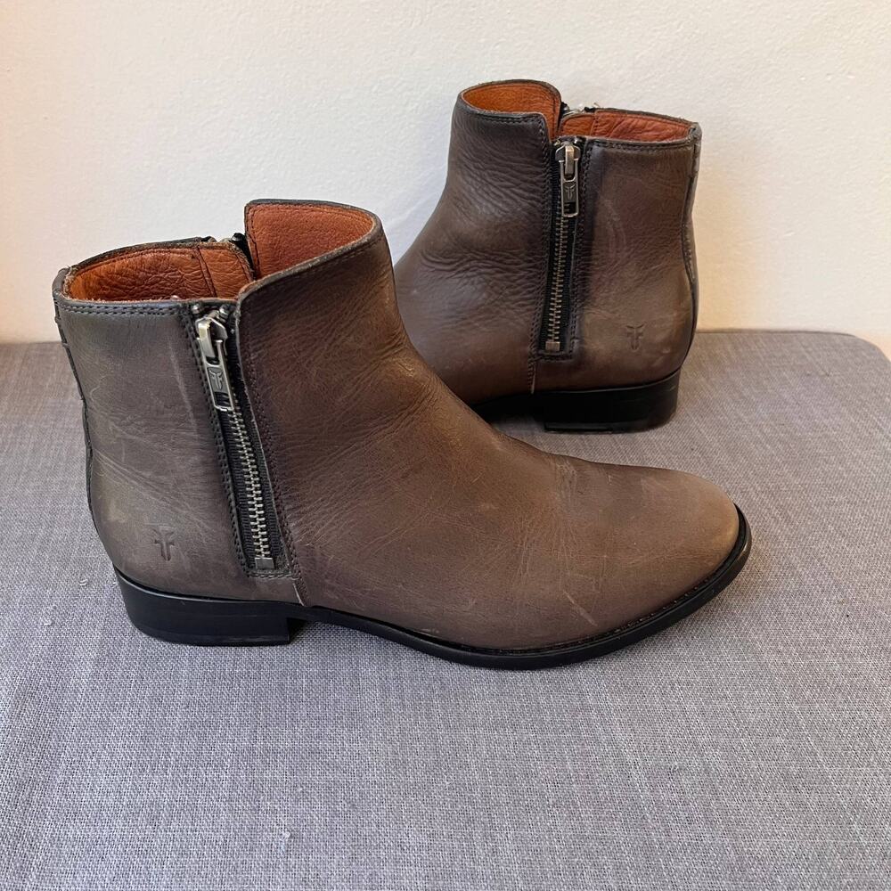 Frye Carly Booties Womens Size 7B Brown Leather Ankle Zipper Boots Western Boho